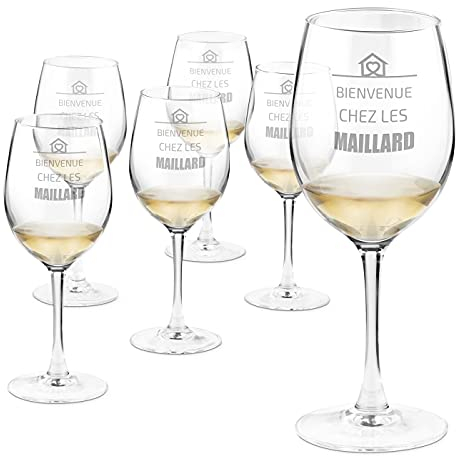 Maverton 6 Verres à Vin en Cristal - Verre gravé 350 ml - Ensemble de 6 Verres Personnalisés - Cadeau d’anniversaire pour chaque Couple - Le set pour parents - Maison