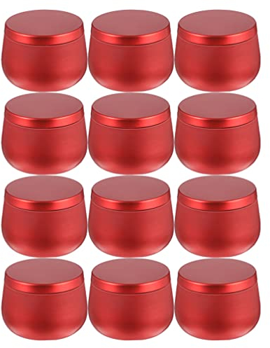 12pcs 8oz Candle Tin Cans with Lids Round Candle Containers Metal Candle Jars for DIY Arts Crafts Storage and More (Red)