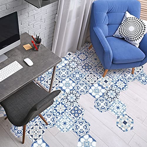 Piastrelle per pavimenti in cemento adesivo con plastica laminata | 10 adesivi per piastrelle esagonali da 20 x 18 cm resistenti all'acqua | 40 x 90 cm Simonia