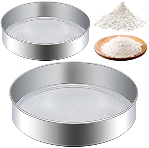 Stainless Steel Flour Sifter,Xiuyer 2pcs Fine Mesh Baking Sifter Set Round Flour Mesh Sifter Kitchen Sieve Mesh Flour Strainer Kit Handheld Sifting Sieve Icing Sugar Sifter Cakes Pastries (20cm,30cm)
