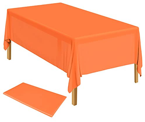 ELECLAND Orange Plastic Table Cover 137 x 274 cm Rectangle Tablecloth for Indoor or Outdoor Baby Shower, Wedding, Birthday Party Decorations
