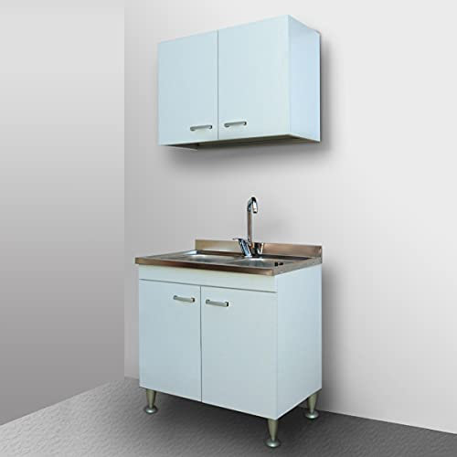 Yellowshop. - Mobile cucina sottolavello a 2 ante cm 80 colore Bianco completo di lavello inox e scolapiatti serie Basic (Versione 2 Vasche)
