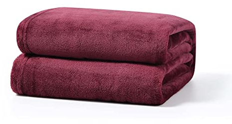 Buymax Flauschige Kuscheldecke XXL 220x240 cm Fleece-Decke Super Flausch 1385 Gramm Überwurf Sofadecke Tagesdecke Wohndecke Wohnzimmerdecke Sofaüberwurf Uni Einfarbig, Farbe Bordeaux-Rot