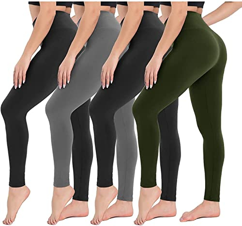 CAMPSNAIL Leggings Damen High Waist Blickdicht Leggings Weich Leggins Elastisch Sportleggins Lang Bauchweg Push Up Hose für Yoga Sport Gym(Schwarz/Schwarz/Dunkelgrau/grün, One Size(DE34-40))