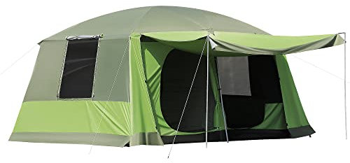 Outsunny Two Room Camping Tent w/Porch for 4-8 Man, Camping Backpacking Shelter w/Mesh Windows, Zipped Doors, Lamp Hook & Portable Carry Bag