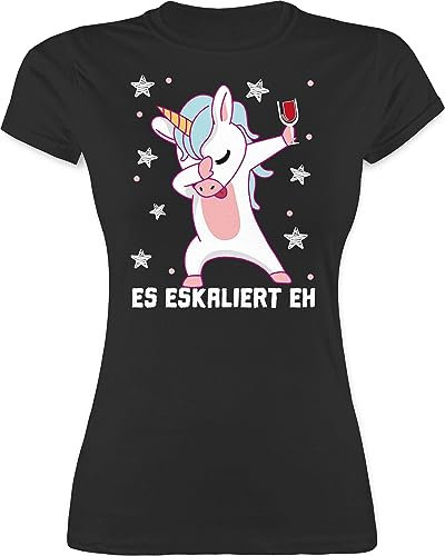 Shirt Damen - & Alkohol - Es eskaliert eh Festival Saufi Party Malle lustig I Party Einhorn Dabbing - XXL - Schwarz - t-Shirt witzige sprüche Partyshirt Sauf Wein Tshirt saufshirt