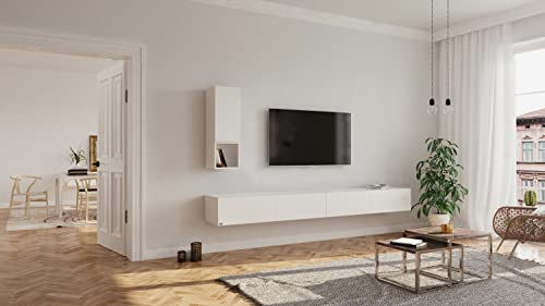Wuun® Somero Lowboard Tv-Board Wohnwand SW1 (Board: Weiß-Matt/Hochschrank: Weiß-Matt, 200cm (100cm x 2))
