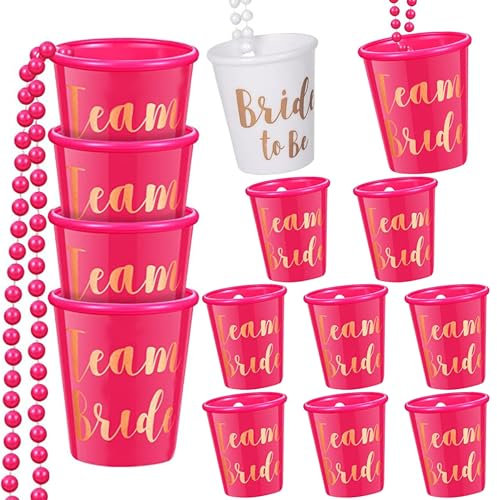 14 Stücke Braut Kunststoff Tassen Perlen,Team Braut und Braut Schnapsglaskette,Halskette Goldfolie,Braut Schnapsglas,für Junggesellenabschied Braut Party Halsketten,JGA Accessoires,Bachelorette Party