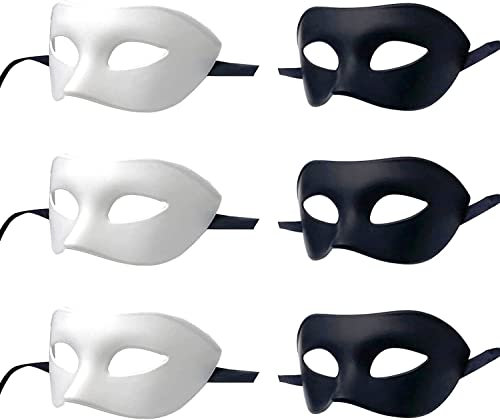 LECMACY Masque de mascarade pour hommes et femmes, Rome vénitienne demi-visage yeux masques Mardi Gras Costume de fête à thème ensembles de Cosplay-taille unique (3x(w+b)/6pcs)