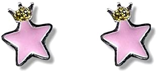 Silberohrringe 925m Mädchen 5mm. Esmaltada Rosa Corona Gorada Schraube