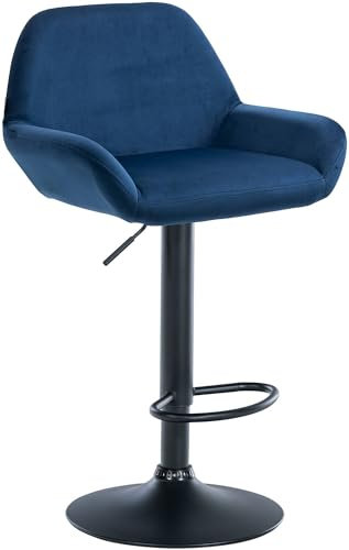 CLP Barhocker Braga Samtbezug mit Metallgestell I Höhenverstellbar und 360 drehbar I Moderner Barstuhl mit Fußstütze für Küche und Bar, Farbe:blau, Gestell Farbe:schwarz