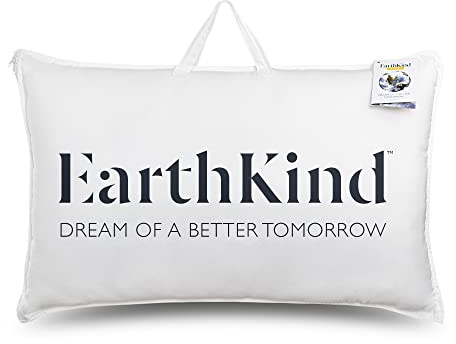 EarthKind Eco Friendly Feather & Down Pillow 1 Pack - Medium Support Back Sleeper Pillow for Back Pain Relief - Soft Cotton Cover, Hypoallergenic, UK Standard Size (48cm x 74cm)