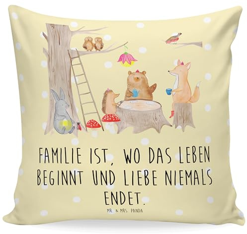 Mr. & Mrs. Panda Zierkissen Waldtiere Picknick - Geschenk, Tiermotive, Sofakissen, Maus, Igel, Eichhörnchen, Kissenhülle 40x40, sitzkissen, Gute