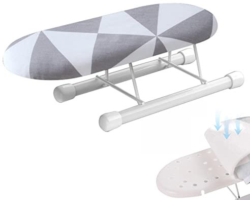 GIMOCOOL Tabla de Planchar Pequeña, Plegable, para Mesa o Dormitorio, con Soporte para Manga y Cuello, Acero Inoxidable y Polipropileno, 28*10*8cm, Color Plaza de La Moda