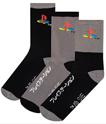 PlayStation Spielen Kindersocken 3er Pack weiche Knöchelsocken für Jungen oder Mädchen Schwarz 37-40