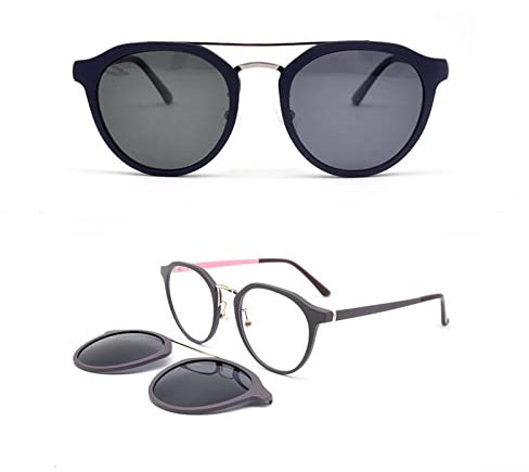 HPIRME Damen Herren Magnetische Clips Dual Purpose Brille Rahmen Female Ultem Round Eyewear, C4, Einheitsgröße