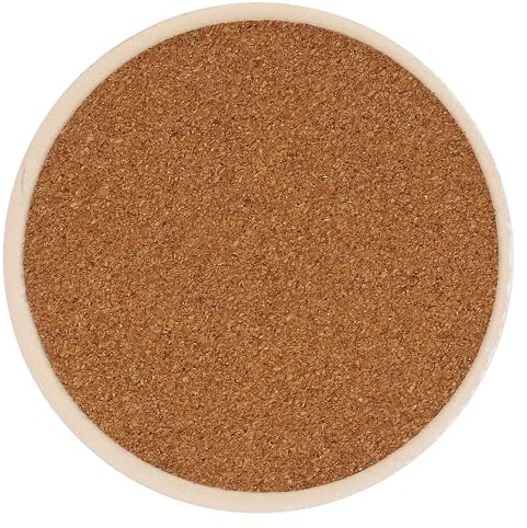 THUN, Set 6 Sottobicchieri in Ceramica Decorata a Mano e Sughero, Linea Florianne, Idea Regalo, Ø 10.3 cm