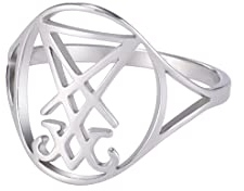 EUEAVAN Gothic Leviathan Satanic Cross Ring Dämon Satan Schwefel Okkult Luzifer Religiöser Schmuck Hexerei Amulett Frau Männer (Luzifer - silbern, 10)