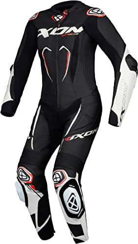 Ixon Vortex 3 Combinaison de Moto en Cuir pour Femme, Noir/Blanc., S