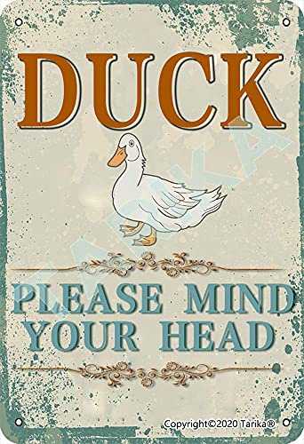 JIUFOTK Entenwarnung, Metall-Blechschilder, Duck Please Mind Your Head, Poster, Bauernhaus-Plakette, Dekoration, Haus, Hof, Bauernhof, Wanddekoration, 20,3 x 30,5 cm