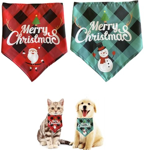 Halstuch Hund Weihnachten, 2 Stück Hundehalstuch, Weihnachtskostüm Hund, Hund Weihnachten, hundeschal, Hunde Halstuch, Hunde halstücher,Klassisches Kariertes Hundehalstuch für Katzen Hunde