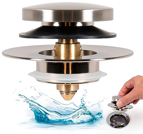 Evoring Universal Tip Toe Badewannen-Ablaufstopfen & Stopper – einfache Installation zum Selbermachen – ersetzt blanke Abflüsse, Tip-Toe, Lift & Turn und mehr (gebürstetes Nickel)