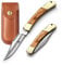 SENBON Folding Lock Back Knife 4 in 440a - Coltello affilato per esterni, in legno d'ulivo, manico in rame con fodero in pelle