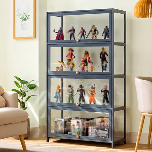 Vitrine mit AcryltüR, Sammlervitrine Stehend Standvitrine Glasvitrine, Curio-SchräNke, Vitrinenschrank Eckvitrine Glasvitrine Standvitrine, Großer Kapazität Klare Regal Vitrine 80cm Fourlayers