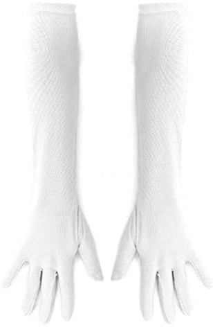 Acan Tradineur - 3 pares de guantes Largos de 45 cm - Fabricado en poliéster - Talla única para adultos - Ideal para carnaval o Halloween - Color Blanco