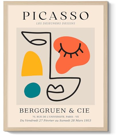 Pablo Picasso Leinwand-Kunstdrucke – abstrakte Gesichter Poster Bild Picasso berühmtes Kunstwerk minimalistische Wanddekoration für Wohnzimmer Schlafzimmer Home Office Dekoration gerahmt – 20,3 x 25,4