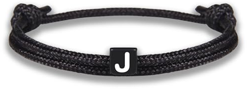 GD GOOD.designs Armband mit Buchstabe J | Verstellbares Partnerarmband (14cm - 25cm) mit schwarz geflochtenen Seil - Geschenk für Sie und Ihn
