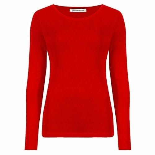 Shop Nova® Women Ladies Long Sleeve Round Neck Plain Top Stretchy Casual T Shirts Basic Slim fit Tee Tops UK Size 8-26 (Red, 18)