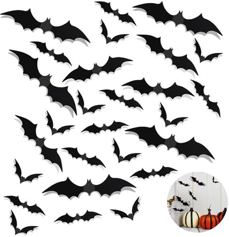 Lithyc 72 Pezzi Pipistrelli Decorazioni - Horror - Adesivi Pipistrelli Neri - Tridimensionali - Halloween Adesivi Pipistrelli - Halloween - Adatti Per Decorazioni Feste