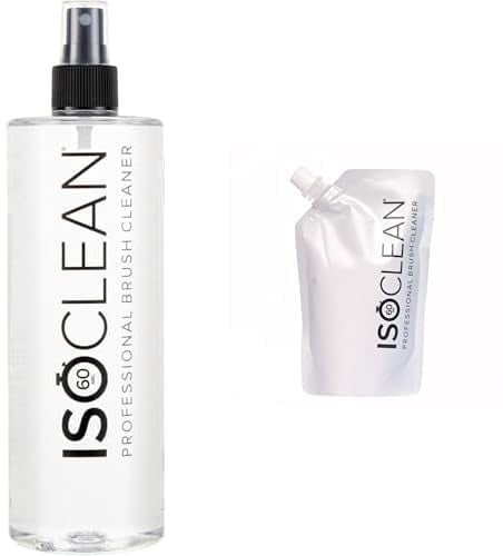 ISOCLEAN Makeup Brush Cleaner and Refill Pouch - 275ml Spray Top Liquid Makeup Cleaner Solution for Brushes and Tools, Cleans Bristles, Dries in 60 Seconds, For Professional & Home Use