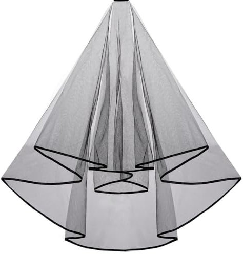 Werownsgso Schleier Braut, Schleier Spitze mit Kamm, Gothic-Brautschleier, Halloween Hochzeitsschleier, Kopfbedeckung Kathedrale Tüll für Frauen und Mädchen Cosplay Party Zubehör (Schwarz)