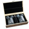 B'ROCKS Premium Kühlsteine | Whisky Steine Set | Geschenkset 4 Granit Steinkugeln 5cm Ø mit 2 Tumbler/Gläser und Zange | Elegante Holzkiste | Wiederverwendbar | Barzubehör | Whisky on The Rocks