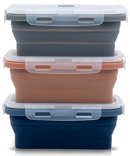 JUVEL Faltbare Frischhaltedosen, 3 Stück Frischhalteboxen Silikon Zusammenklappbaren Container Brotdosen Food Storage Containers Freezer to Oven Safe for Camping, Hiking, Travel (553ML)
