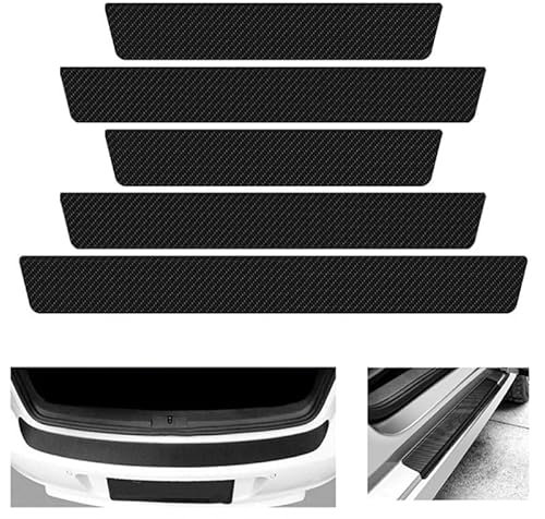 5 Pcs Car Door Sill Protectors for MG ZS EV EZS 2017-2022 2023 2024, Car Rear Trunk Sill Guard Protector Carbon Fiber Car Kick Plates Trim Accessories