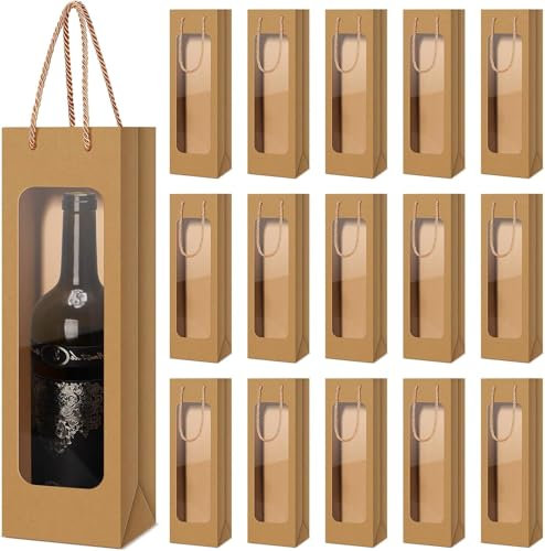 24 Pz/50 Pz Vino Sacchetto Regalo Trasparente Finestra Sacchetti di Vino per Regali di Nozze Bottiglia Sacchetti di Vino con Maniglie Riutilizzabili Fiore Sacchetti di Vino (50)