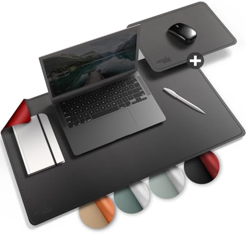 smøla Schreibtischunterlage aus PU-Leder I 60x35cm Abwischbar inkl. XXL Mauspad I Große Tischunterlage, Schreibunterlage – für Büro & Home-Office I Doppelseitig (Nacht-Schwarz/Rot)