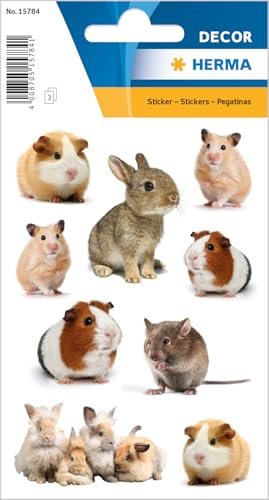 HERMA Maus Aufkleber, Hamster Sticker für Kinder & Kleinkinder, Kinderaufkleber mit Meerschweinchen Hasen Kaninchen Motiv für Stickeralbum Scrapbook Fotoalbum Geschenk Geburtstag Dekoration Basteln