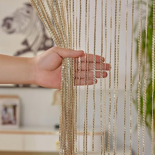 Crystal glass bead curtain,String Curtains For Doorways Glitter Beaded Curtains Door, Tassels Beads Hanging Fringe Hippie, Hanging Patio Tassels Screen, Room Decor Window Wall Backdrop Doors(Beige)