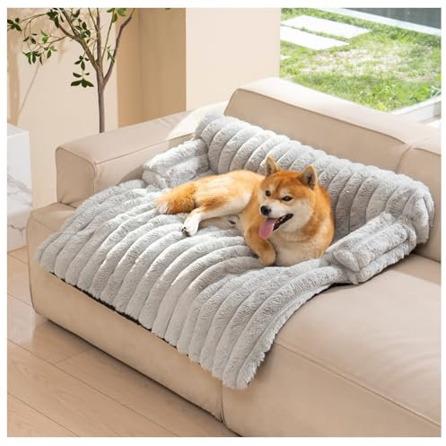 Avont Hundebett, Flauschige Hundematte Decke für Sofa für Hunde Katzen mit abnehmbaren waschbaren Bezug und Anti-Rutsch-Boden- Medium/Leichtgrau
