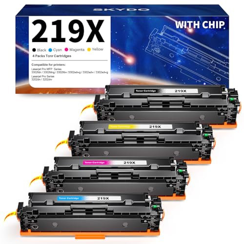 Skydo 219X Toner (Mit Chip) Kompatibel für HP 219A 219X Kompatibel für HP Laserjet Pro 3202dn, 3202dw, Color Laserjet Pro MFP 3302fdn, 3302fdng, 3302fdw, 3302fdwg, 3302sdw, 3302sdwg (4 Pack)