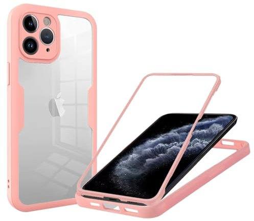SLWYF Compatible with iPhone 11 Pro Case [Built-in Glass Screen Protector] Touch Full Body 360 Shockproof TPU Stylish Bumper Transparent Back Case Cover for iPhone 11 Pro (Pink)