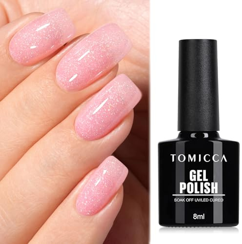 TOMICCA UV Nagellack Glitzer Rose, 8ml Gel-Nagellack, UV LED Soak Off Manicure Gel Lacquer Varnish
