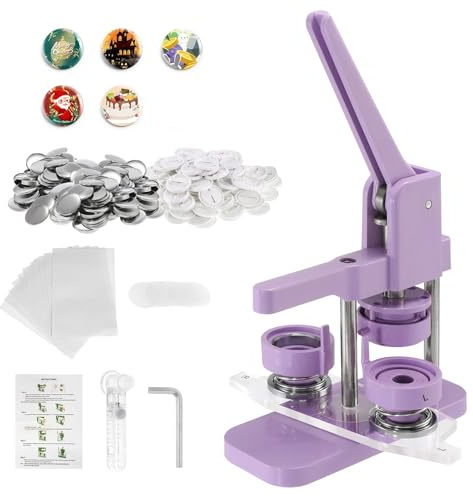 NEWFUN Buttonmaschine, Buttonmaschine 58mm, Button maschine set, Push-Pull DIY Anstecknadel Maker, Umfasst 100 Sätze von Kunststoff-Knopf Maker Lieferungen für persönliche, Geeignet für Kinder