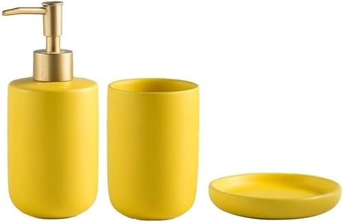 Mode-Seifenspender, 3er-Pack, Keramik-Seifenspender-Set mit Seifenschale und Mundwasserbecher, einfarbiges Badezimmer-Zubehör-Set, 350 ml/11,5 Unzen Lotion-Pumpflasche, Premium-Seifenspender-Seife (Fa