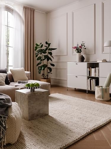benuta Pure Wollteppich Beads - Wolle - Rechteckig & im Style: Uni, Natural Living - Pflegeleicht für Wohnzimmer Schlafzimmer, Beige, 200x300 cm
