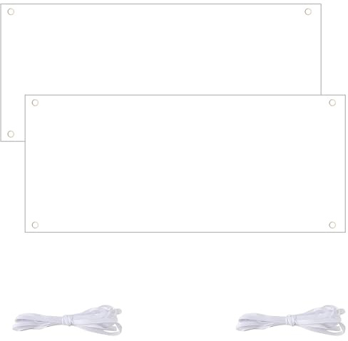 2 Set Banner Vuoto Fai Da Te, Striscione Personalizzato Bianco Verniciabile, Bandiera Personalizzata Striscione Vergine Grande, con Corda da 6m per Matrimonio Compleanno Interni ed Esterni, 200x100 cm